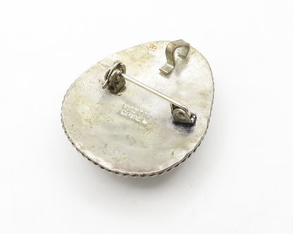 ISRAEL 925 Sterling Silver  Vintage Eilat Stone Twist Trim Brooch Pin  BP5213