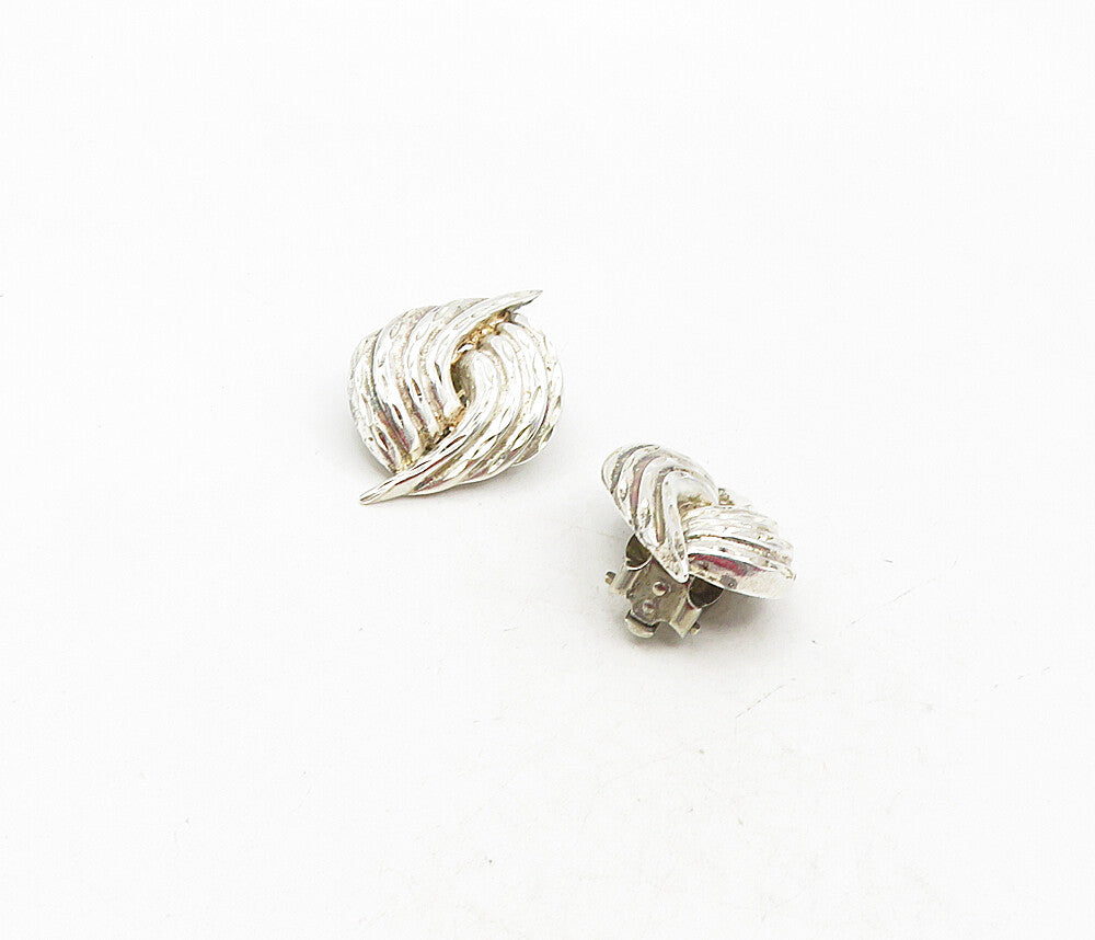 925 Sterling Silver  Vintage Shiny Diamond Cut Non Pierce Earrings  EG4733