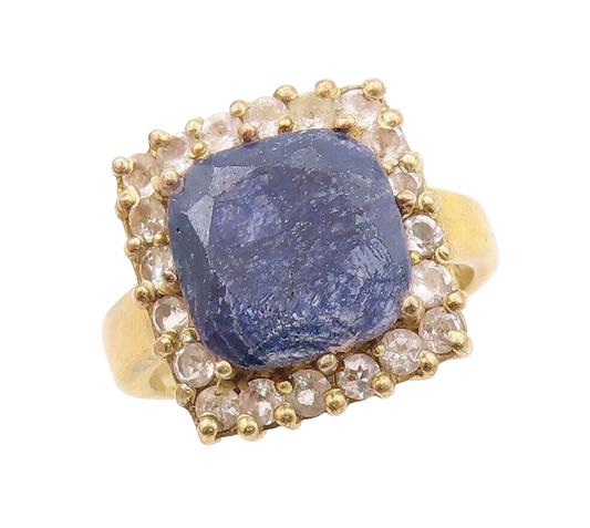 925 Sterling Silver Vintage Ring Gold Plated Gemstone Halo CZ  Sz 6  RG30191