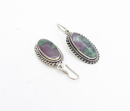 925 Sterling Silver  Vintage Purple Jasper Twist Oval Dangle Earrings  EG3598