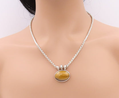 925 Sterling Silver Vintage Necklace ESPO SIG Oval Cabochon Tiger's Eye  NE4551