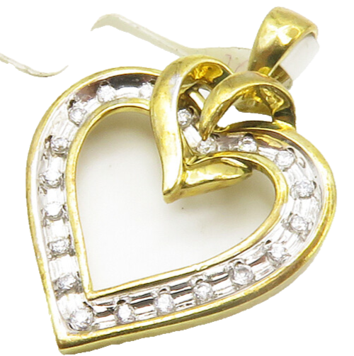 925 Sterling Silver  Genuine Diamonds Love Heart Gold Plated Pendant  PT11061