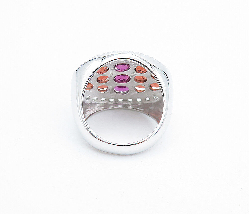 925 Sterling Silver  Red Topaz Cluster Oval Dome Cocktail Ring Sz 6  RG7647