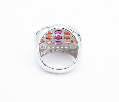 925 Sterling Silver  Red Topaz Cluster Oval Dome Cocktail Ring Sz 6  RG7647