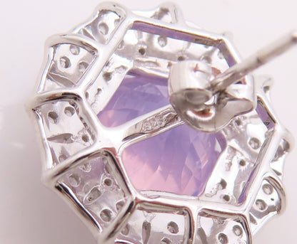 925 Sterling Silver Vintage Earrings Purple & White CZ Floral Inlay  EG13247