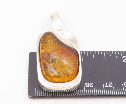 925 Sterling Silver  Vintage Amber Shiny Smooth Drop Pendant  PT19403