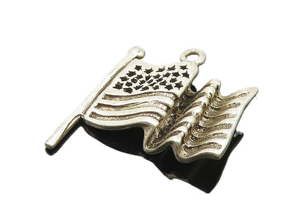 925 Sterling Silver  Vintage Petite Waving American Flag Drop Pendant  PT8754