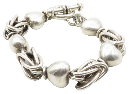 925 Sterling Silver  Vintage Shiny Byzantine Love Heart Chain Bracelet  BT4834