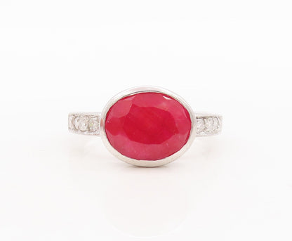 925 Sterling Silver Vintage Ring Oval Gemstones & Real Diamonds  Sz 7  RG29447