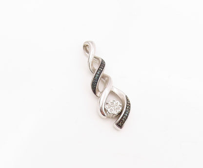 925 Sterling Silver Vintage Pendant Real Diamonds Twisted Swirl Charm  PT25367
