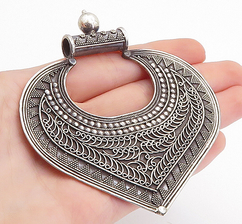 925 Sterling Silver  Vintage Modernist Ornate Swirl Twist Slide Pendant PT5727
