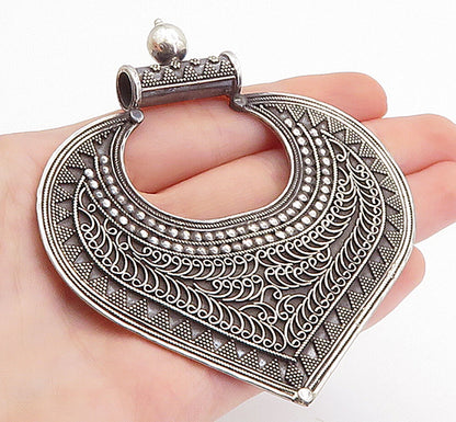 925 Sterling Silver  Vintage Modernist Ornate Swirl Twist Slide Pendant PT5727