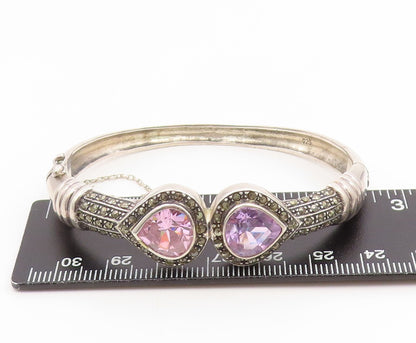 925 Sterling Silver Vintage Bracelet Pear Cut Amethyst & Topaz Bangle  BT11928
