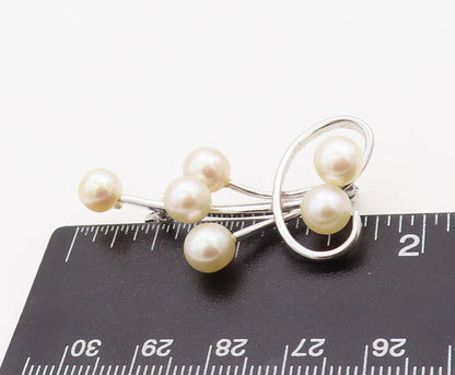 925 Sterling Silver Vintage Brooch Pin Designer Cutout Pearls  BP11227