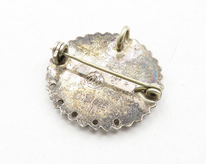 MEXICO 925 Sterling Silver  Vintage Crushed Turquoise Round Brooch Pin  BP4720