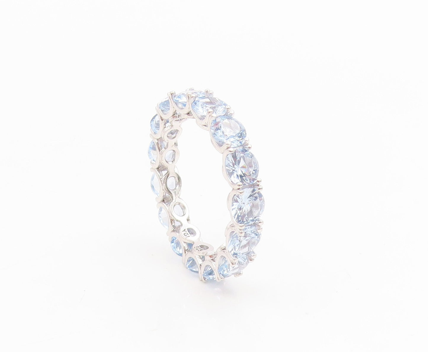 925 Sterling Silver Vintage Ring Round Blue Topaz Eternity Band  Sz 10  RG35007