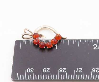 925 Sterling Silver  Vintage Cabochon Amber Open Love Heart Pendant  PT17998