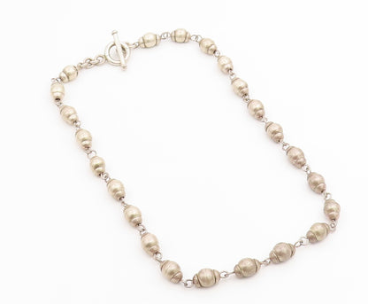 925 Sterling Silver Vintage Necklace MEXICO Fluted Pumpkin Bead Chain  NE4888