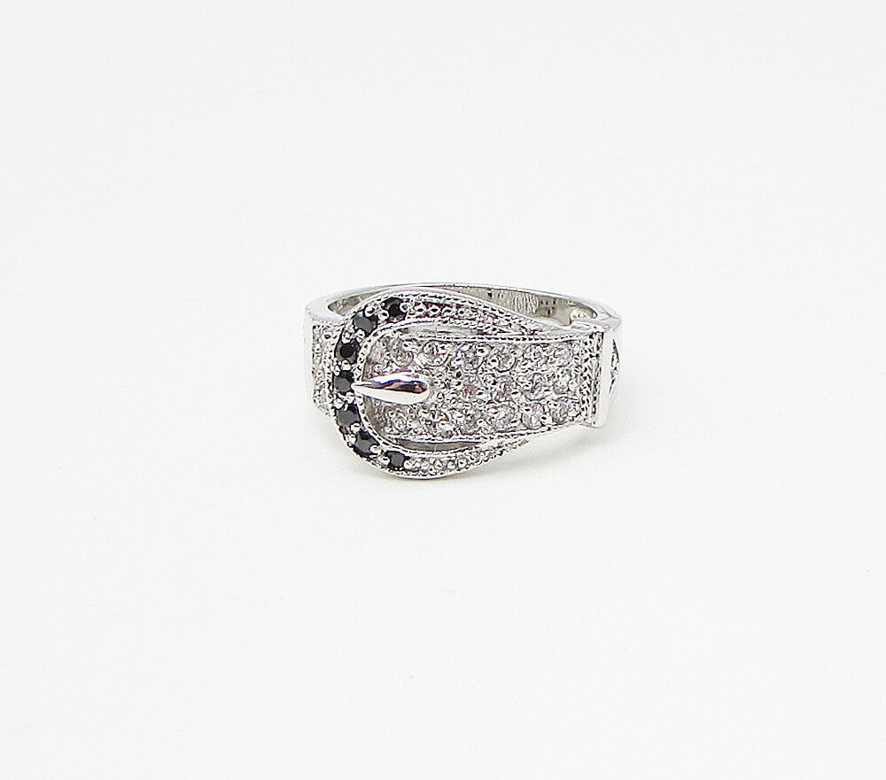 925 Silver  Sapphire & White Cubic Zirconia Belt Style Band Ring Sz 7  RG3431