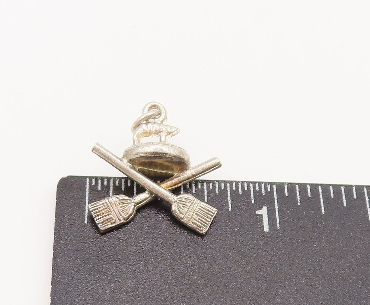 925 Sterling Silver  Vintage Solid Carved Cross Broom Charm Pendant  PT22329
