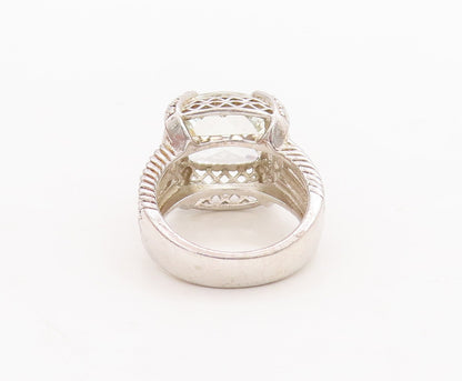 925 Sterling Silver Vintage Ring Square Green Amethyst Carved Roped Sz 7 RG29360