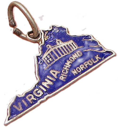 BEAU 925 Sterling Silver  Vintage Virginia Map Charm Pendant  PT2162