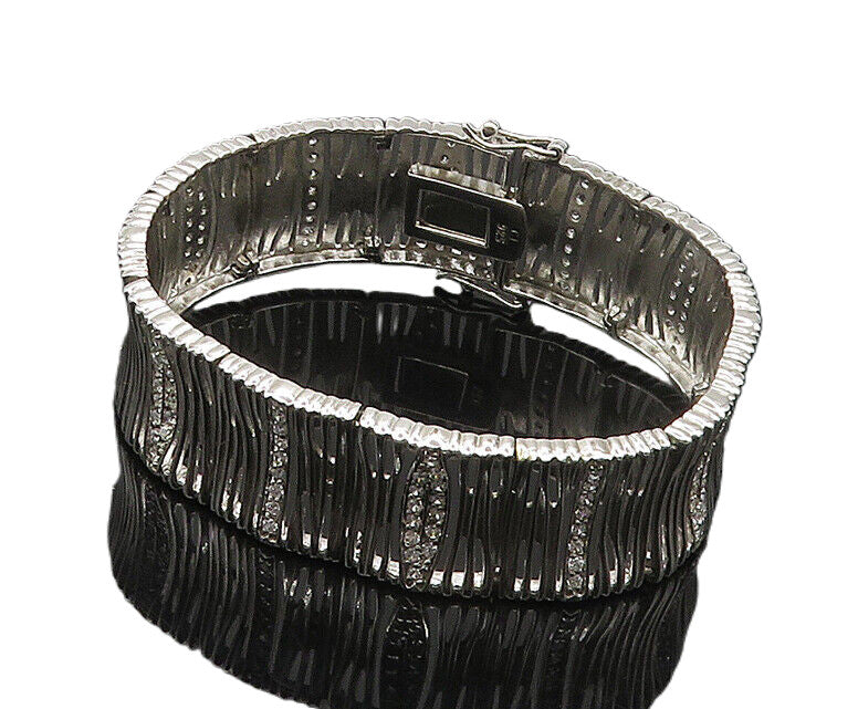 925 Sterling Silver  Shiny Cubic Zirconia Sculpted Chain Bracelet  BT7184