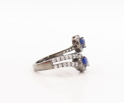 925 Sterling Silver Vintage Ring Bypass Oval Sapphire & Topaz  Sz 9  RG29712