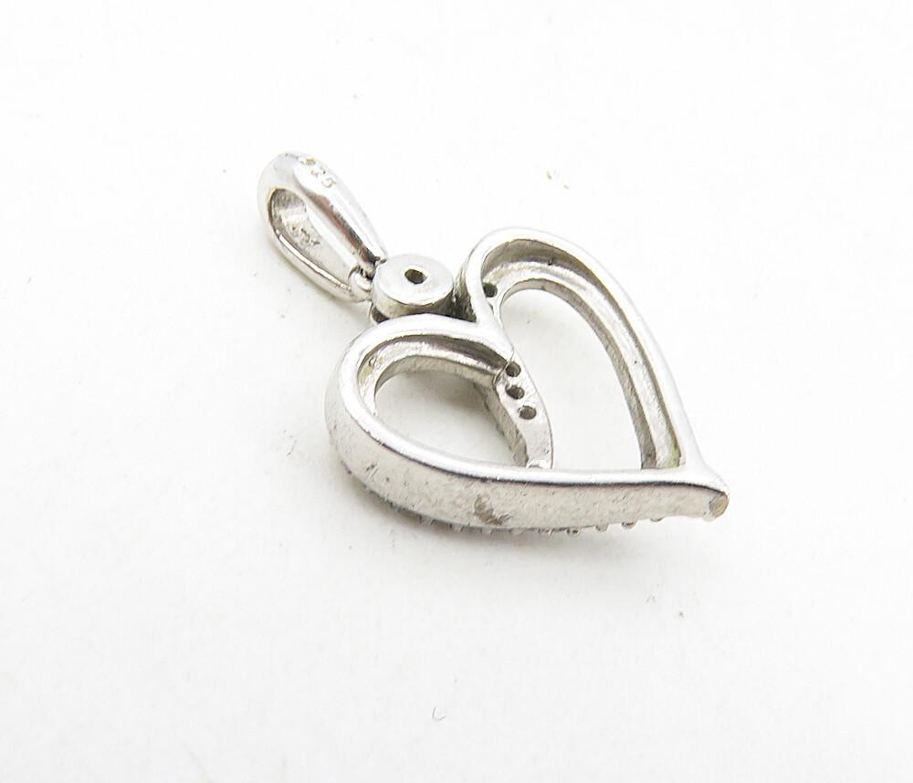 925 Sterling Silver  Shiny White Topaz Petite Open Love Heart Pendant  PT6481