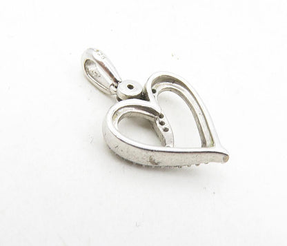 925 Sterling Silver  Shiny White Topaz Petite Open Love Heart Pendant  PT6481
