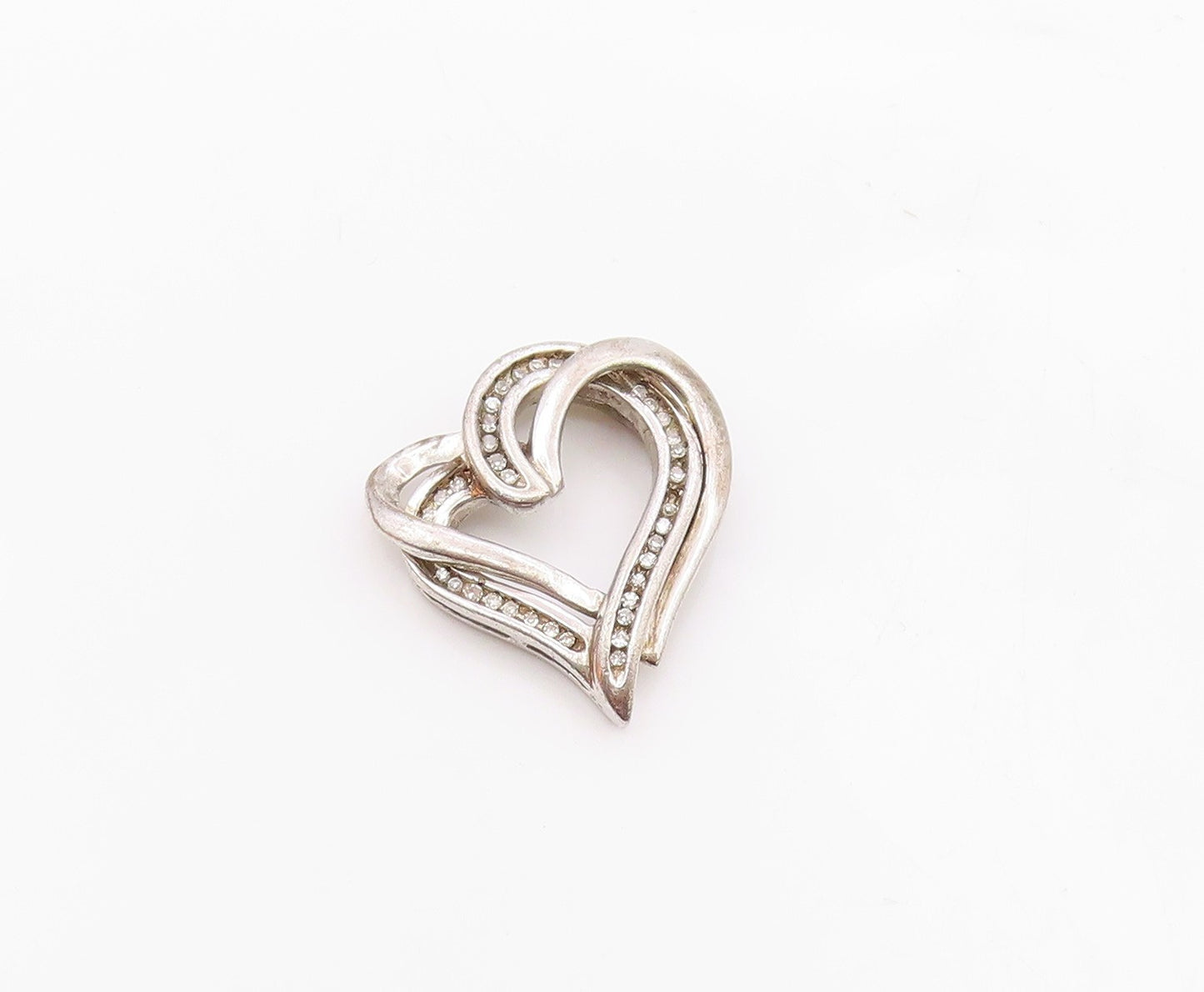 925 Sterling Silver   Vintage Genuine Diamonds Love Heart Pendant  PT10219