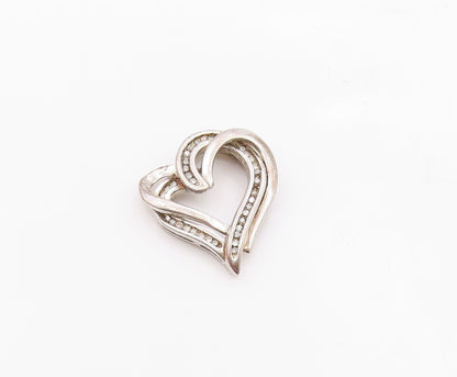 925 Sterling Silver   Vintage Genuine Diamonds Love Heart Pendant  PT10219