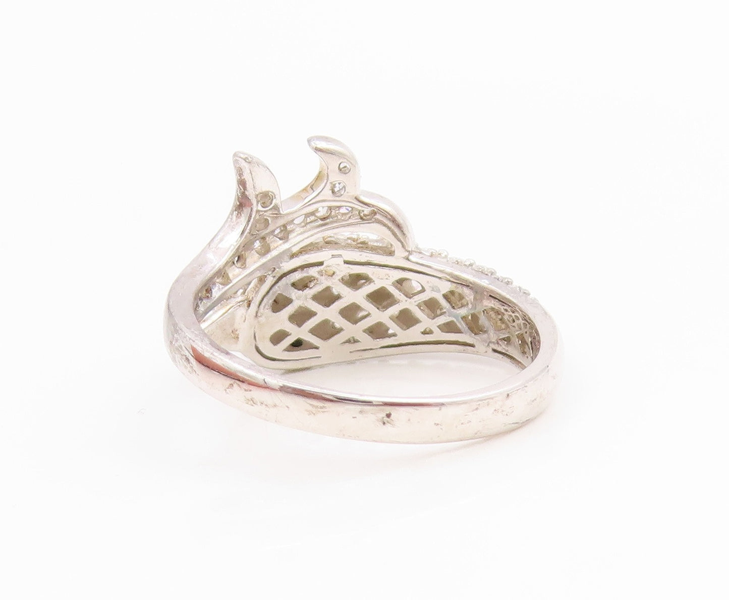 925 Sterling Silver Vintage Ring Spinel & CZ Dolphin Motif Band  Sz 7  RG35761