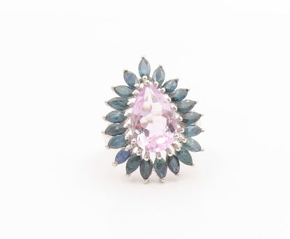 925 Sterling Silver Vintage Ring Pear Cut Amethyst & Sapphire Band Sz 7 RG36040