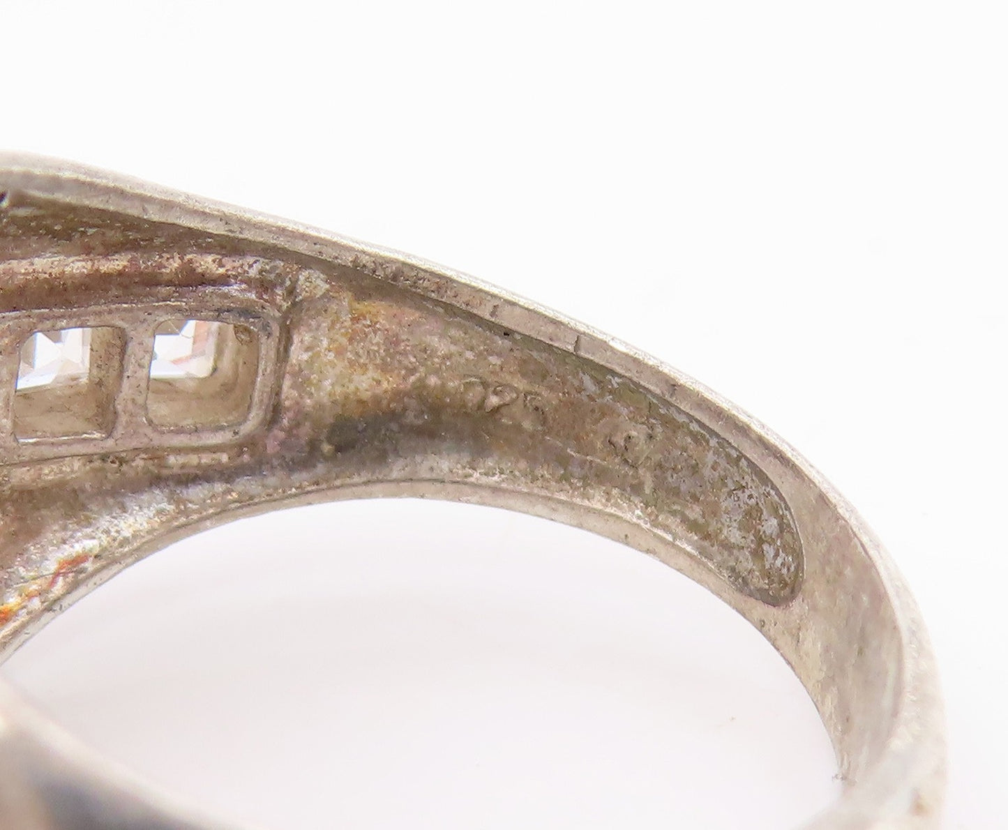 925 Sterling Silver Vintage Ring Oval & Baguette Cut CZ Band  Sz 7  RG34365