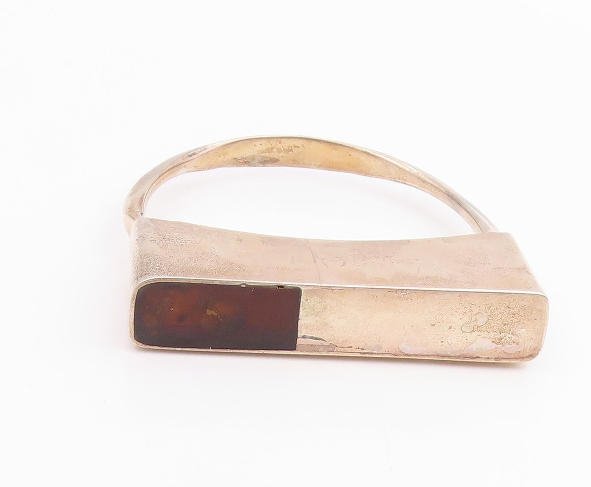 925 Sterling Silver Vintage Bracelet POLAND Amber Geometric Bar Bangle  BT11972