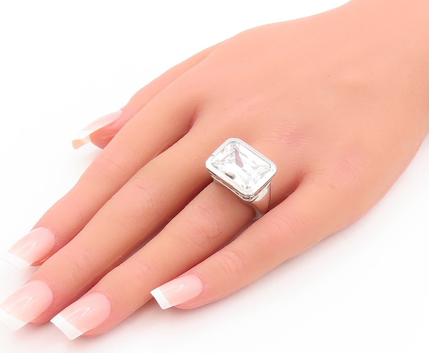 925 Sterling Silver Vintage Ring Minimalist Framed Rectangle CZ  Sz 6  RG29063