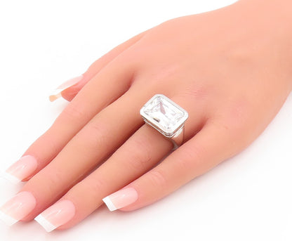 925 Sterling Silver Vintage Ring Minimalist Framed Rectangle CZ  Sz 6  RG29063
