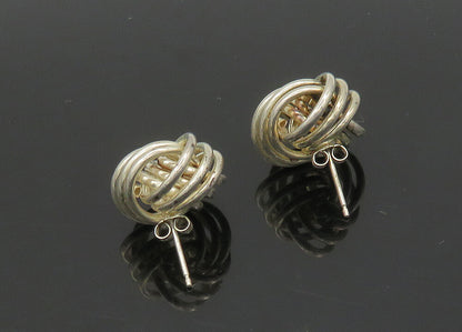 925 Sterling Silver  Vintage Shiny Round Knot Drop Earrings  EG9766