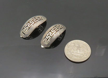 925 Sterling Silver  Vintage Open Greek Key Dome Non Pierce Earrings  EG10114