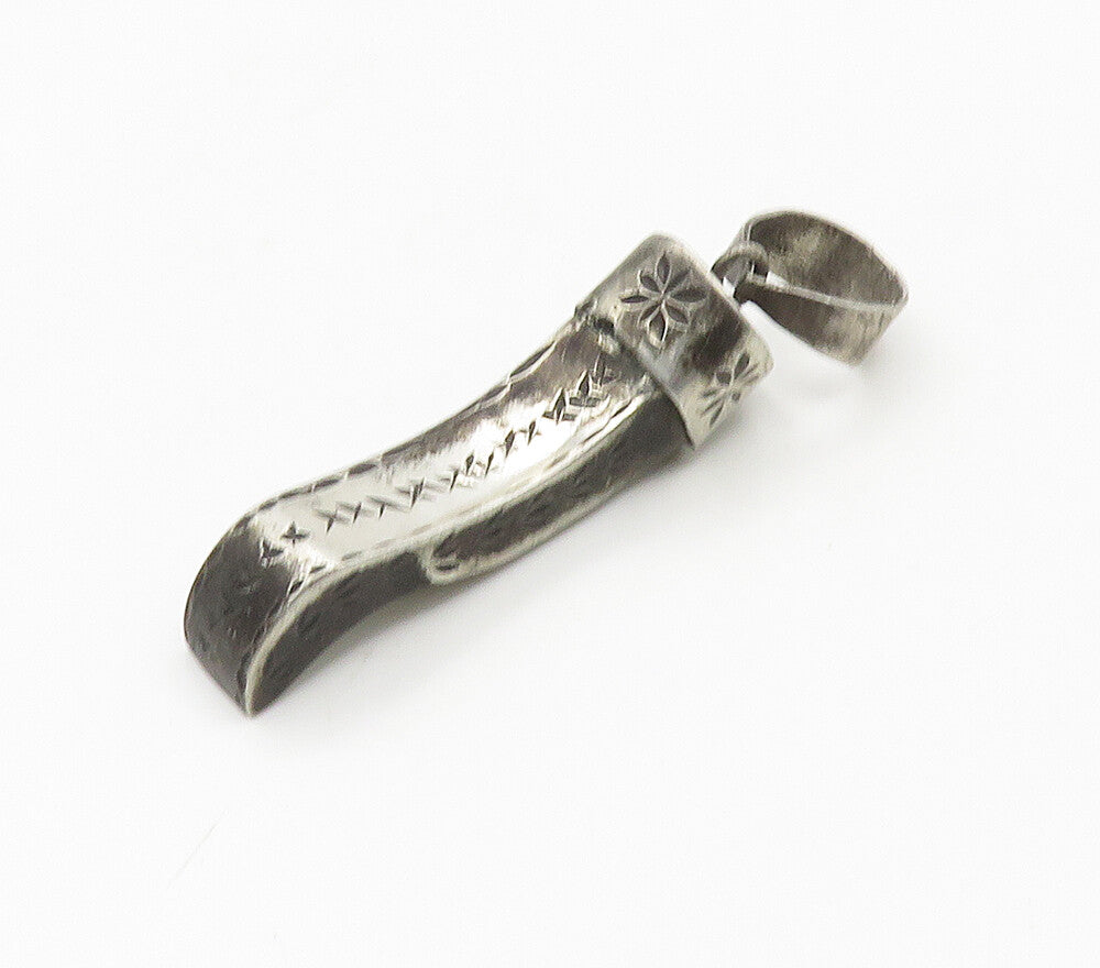 925 Sterling Silver  Vintage Antique Etched Detail Oxidized Pendant  PT12134
