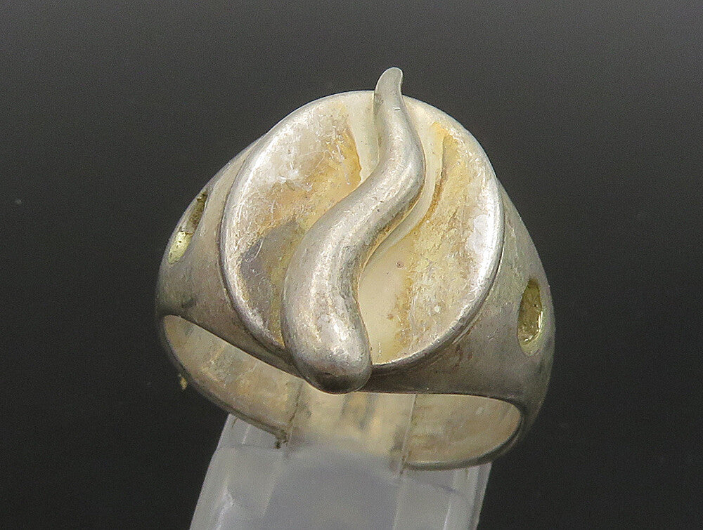 925 Sterling Silver  Vintage Snake Motif Oval Dome Band Ring Sz 9  RG23759