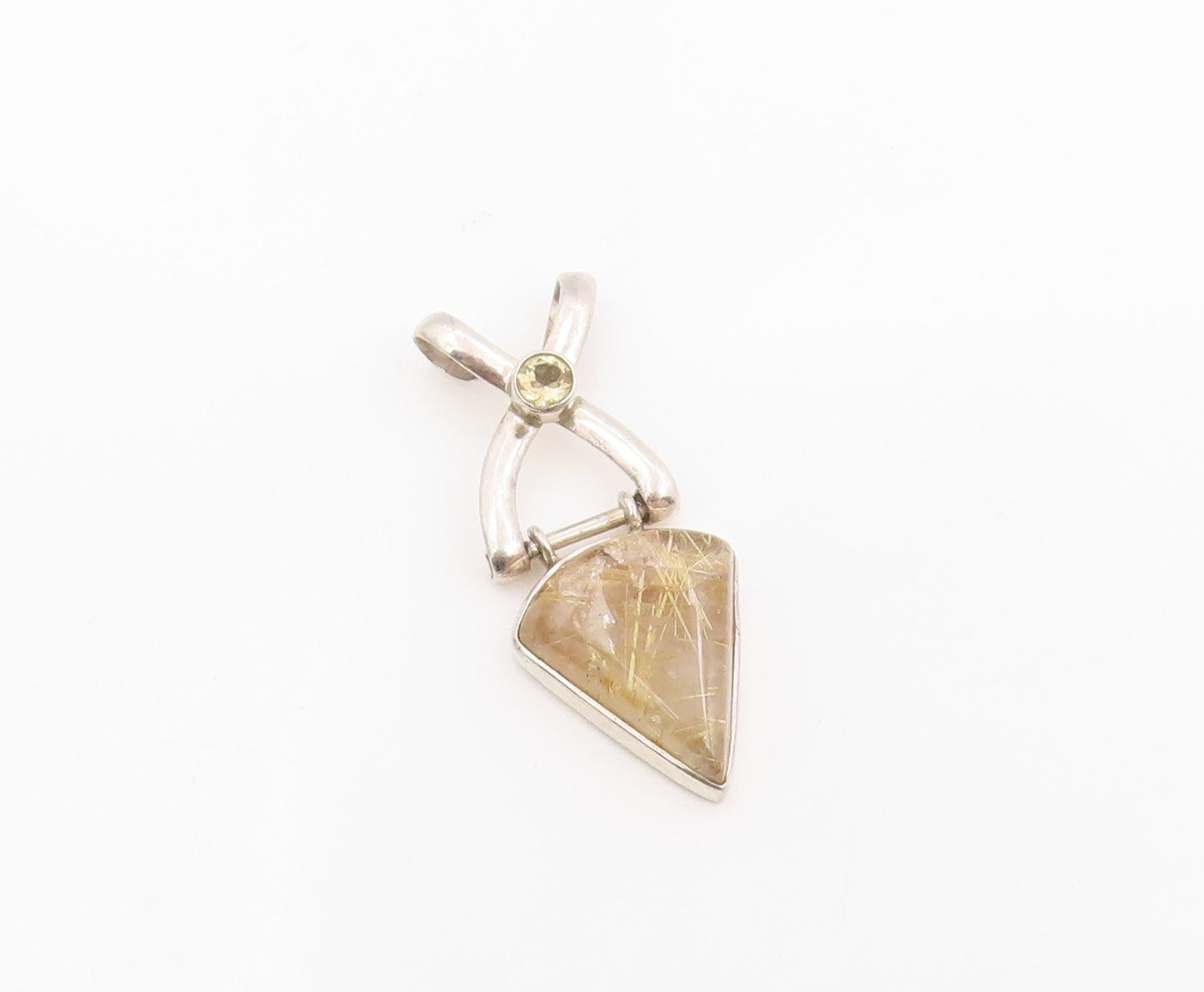 925 Sterling Silver Vintage Pendant Modernist Citrine & Gemstone Charm  PT26247
