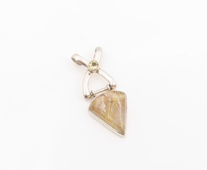 925 Sterling Silver Vintage Pendant Modernist Citrine & Gemstone Charm  PT26247
