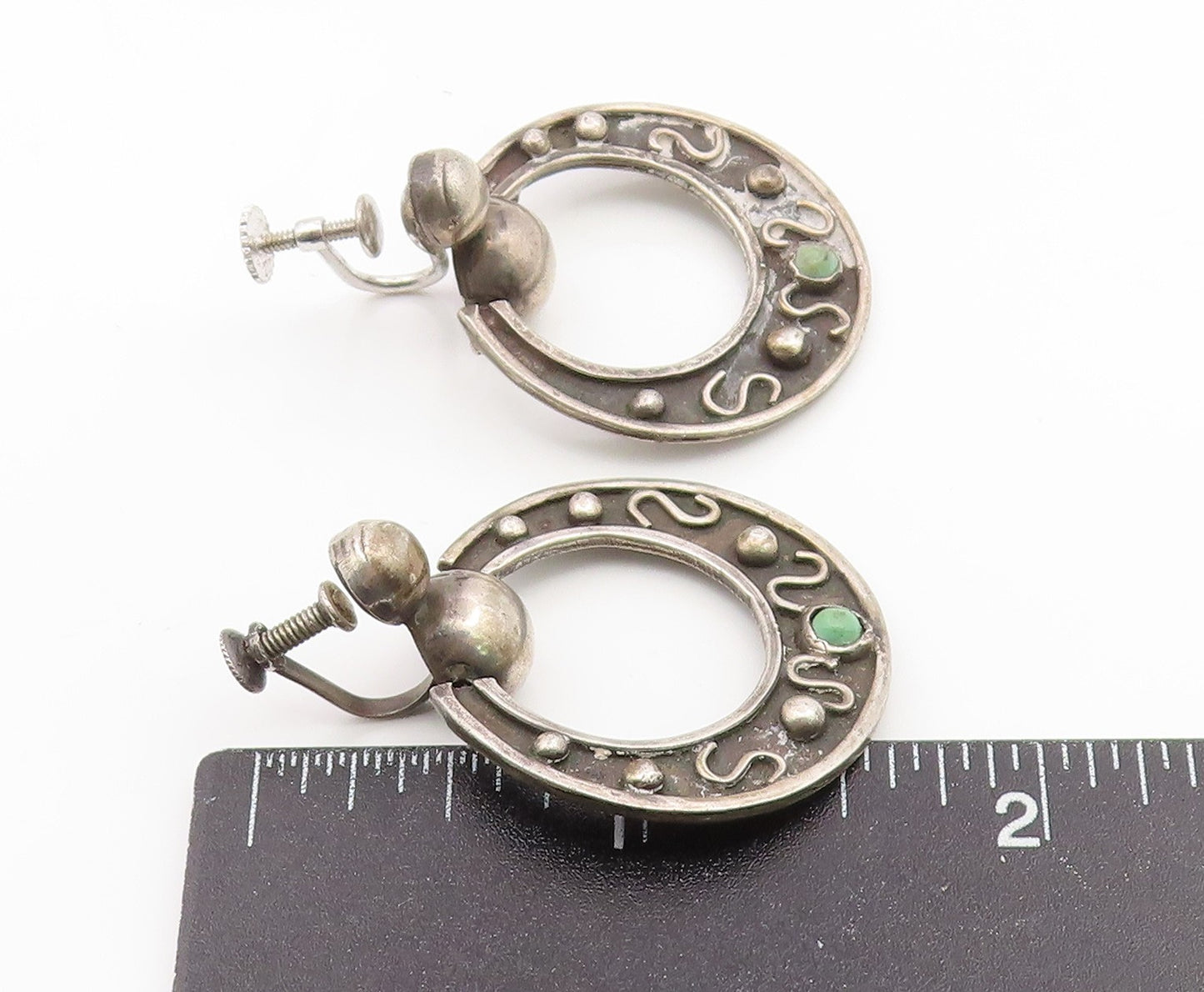 925 Sterling Silver Vintage Earrings MEXICO Turquoise Screw Back Drop  EG14189