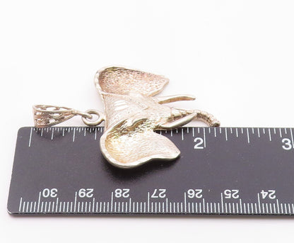925 Sterling Silver  Vintage Shiny Diamond Cut Elephant Head Pendant  PT10695