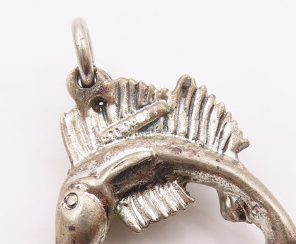 925 Sterling Silver  Vintage Sculpted Sailfish Charm Pendant  PT20905