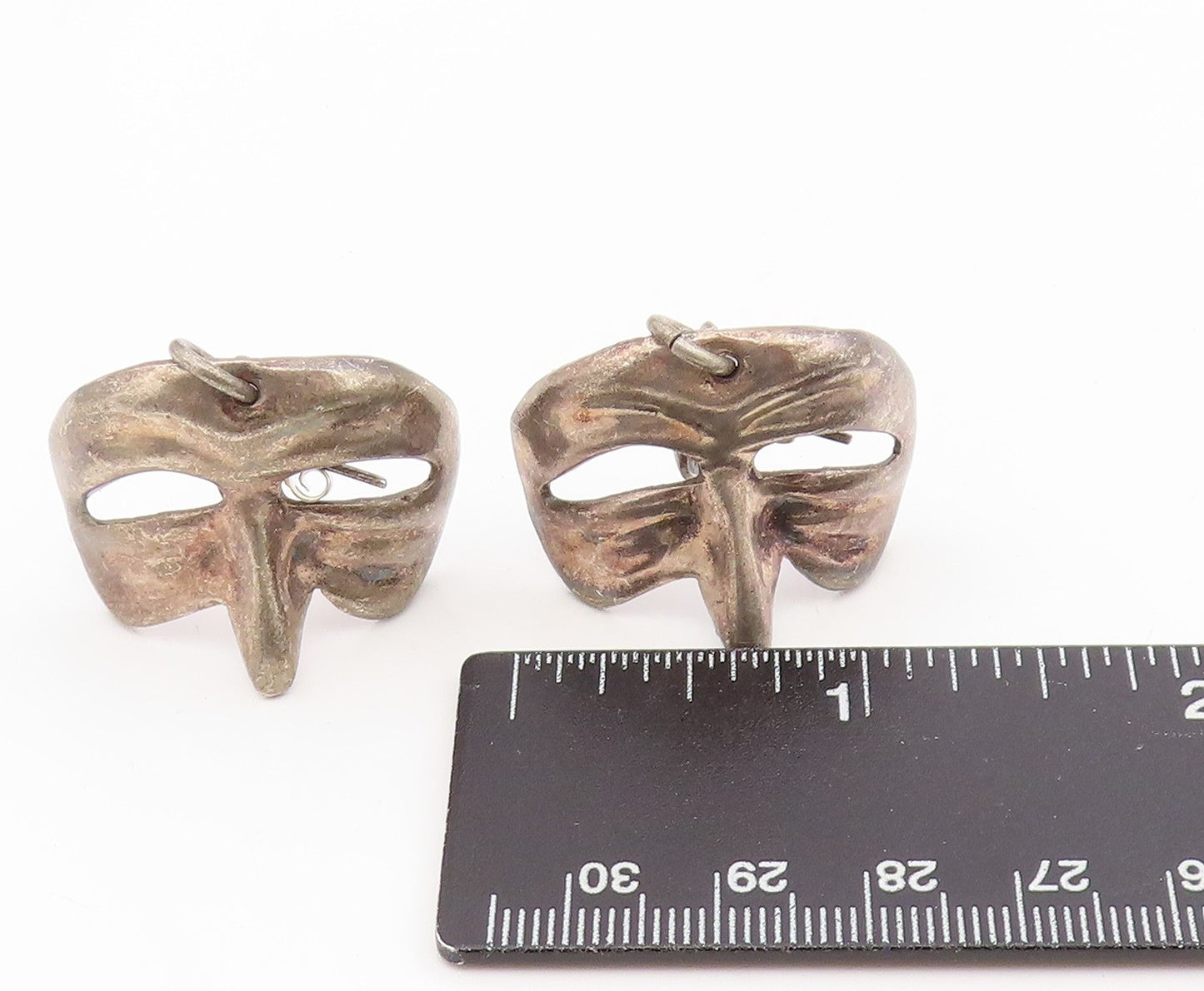 925 Sterling Silver Vintage Earrings Modernist Theatrical Mask Drops  EG13976