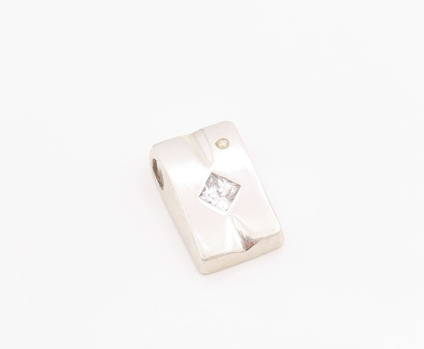 925 Sterling Silver Vintage Pendant Two Shape CZ Modernist Solid Charm  PT24912