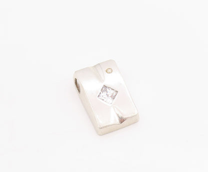 925 Sterling Silver Vintage Pendant Two Shape CZ Modernist Solid Charm  PT24912
